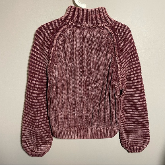 Free People Sweetheart Sweater Mock Neck Chunky Knit Balloon Sleeve Cotton - Picture 3 of 8